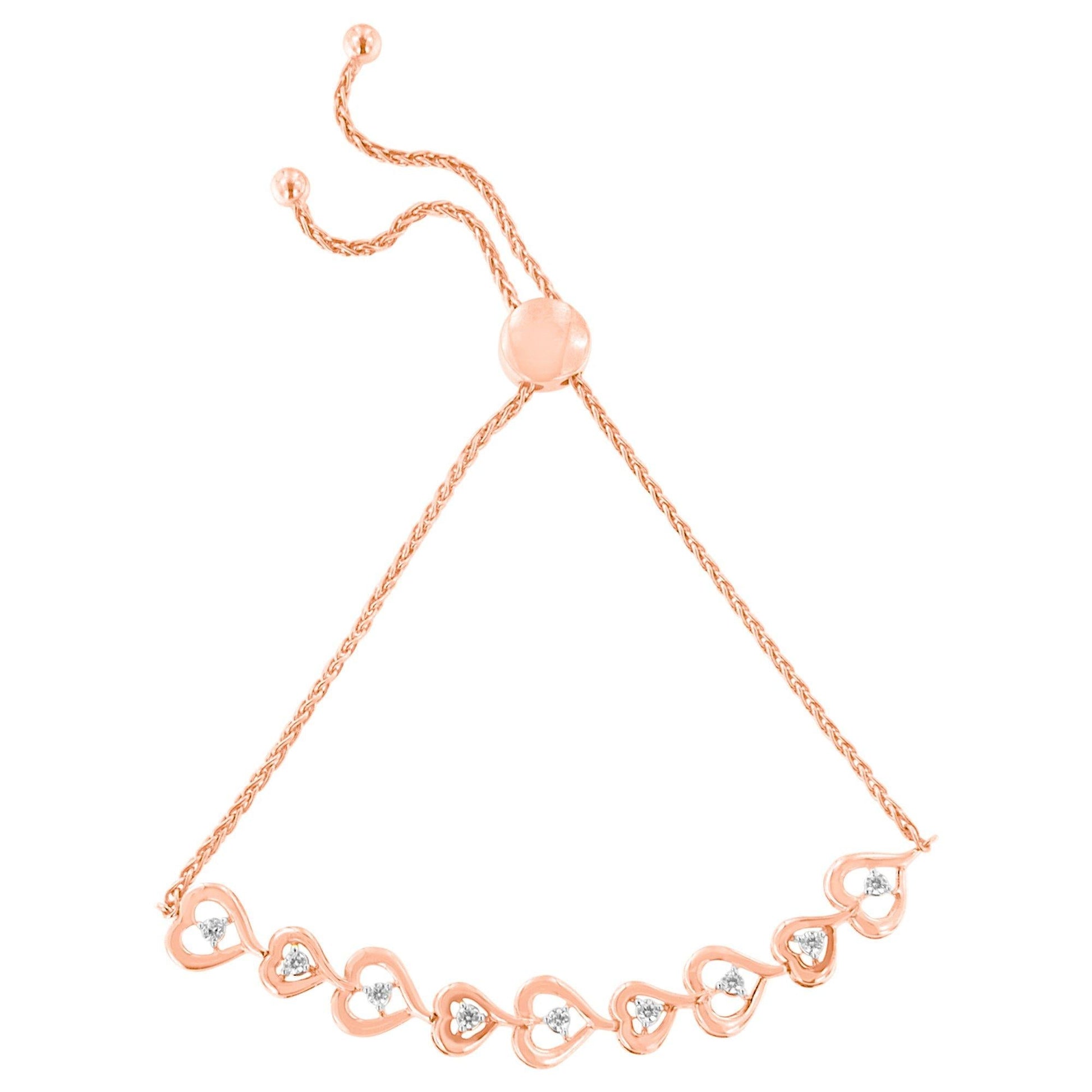 Rose Plated Sterling Silver Diamond Heart-Linked Bolo Bracelet (0.30 cttw, H-I Color, I2-I3 Clarity)-4