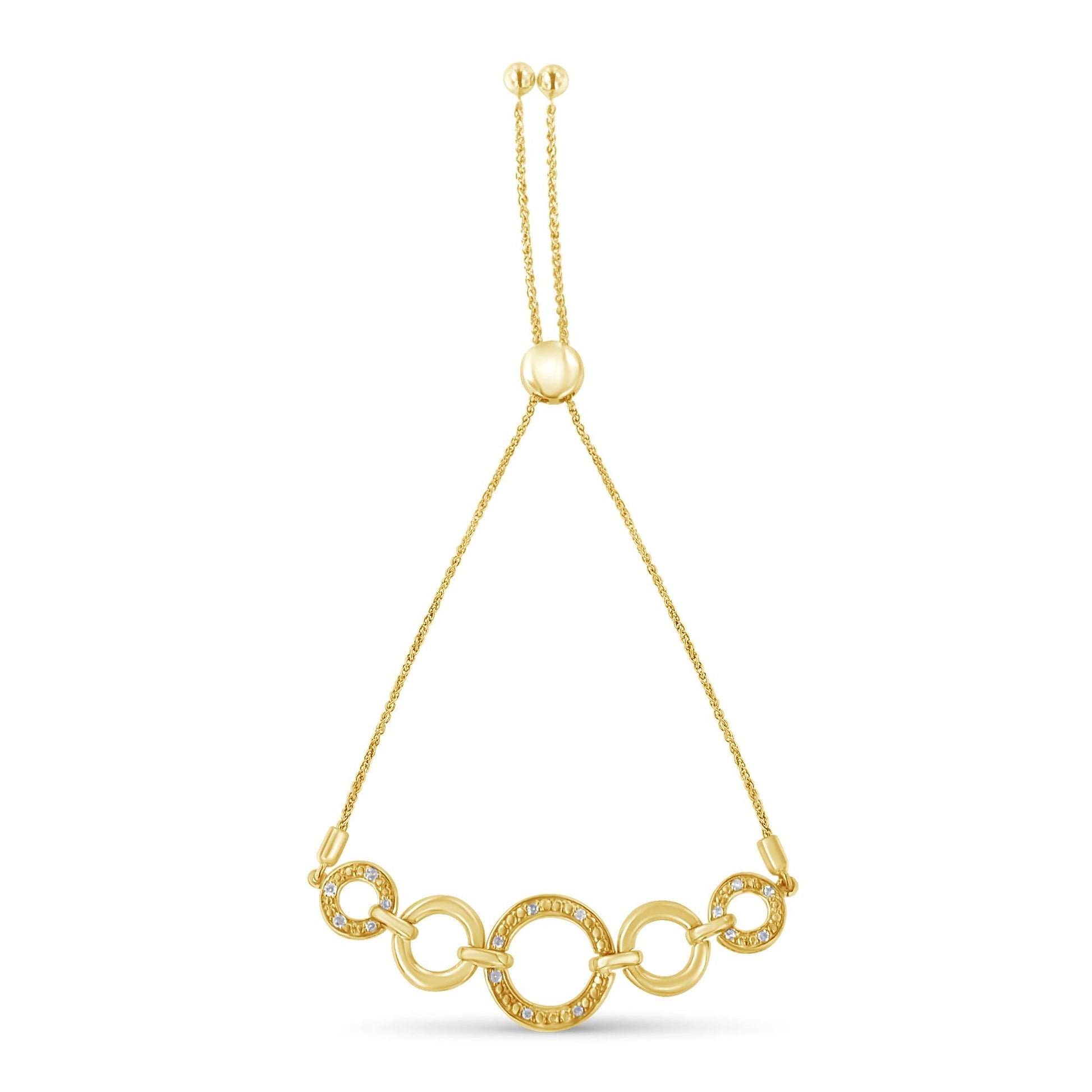 10K Yellow Gold over .925 Sterling Silver Diamond Accented Graduated Infinity Open Circle 6”-9” Adjustable Bolo Bracelet (H-I Color, I2-I3 Clarity)-3