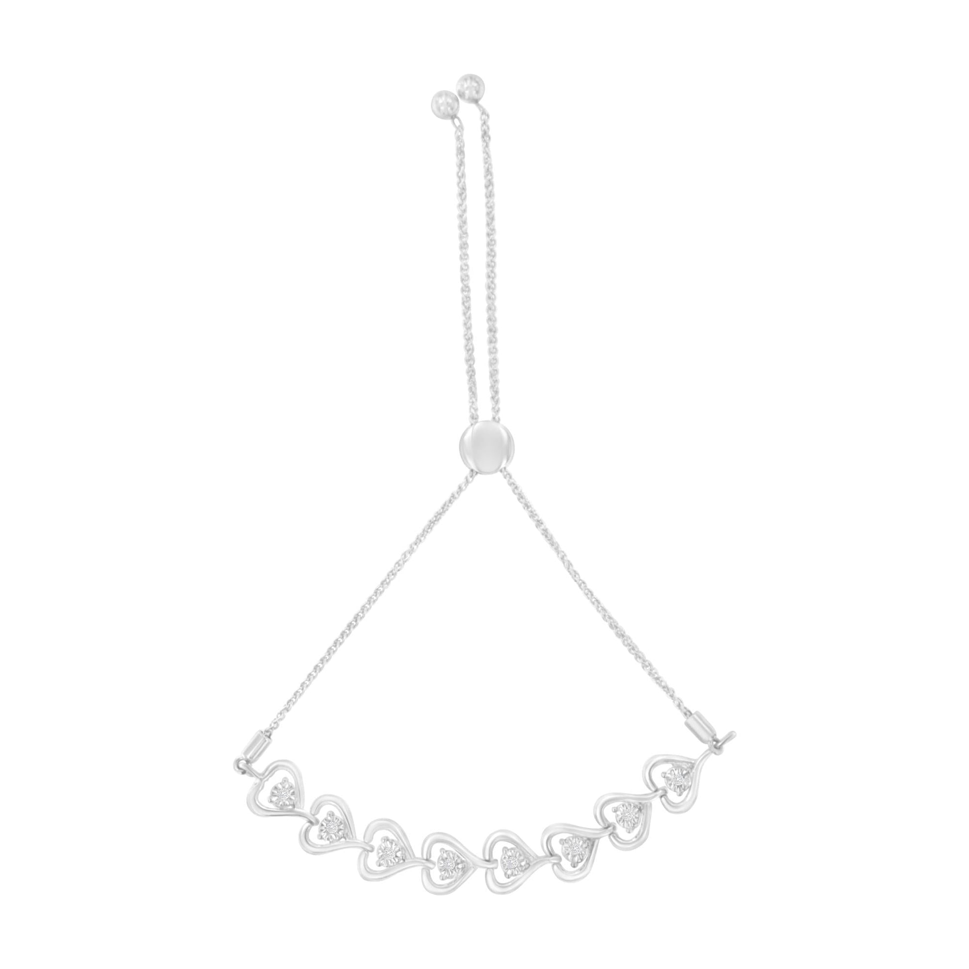 Sterling Silver Diamond Woven Heart Bolo Bracelet (0.1 cttw, H-I Color, I2-I3 Clarity)-0