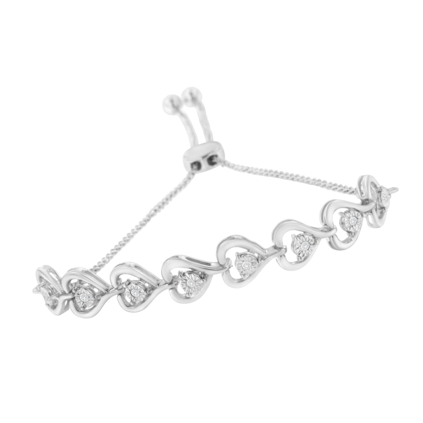 Sterling Silver Diamond Woven Heart Bolo Bracelet (0.1 cttw, H-I Color, I2-I3 Clarity)-3