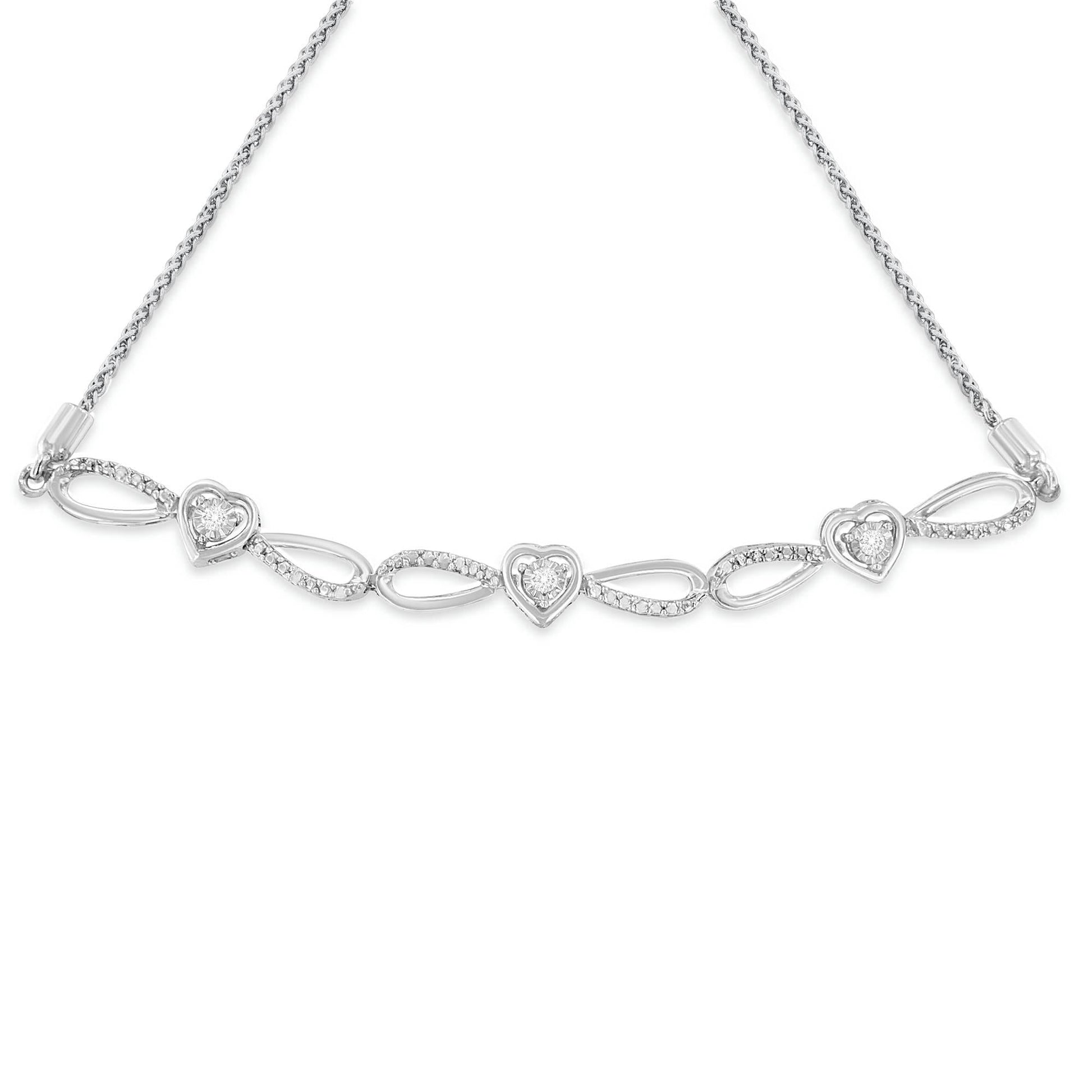 .925 Sterling Silver Diamond Accent Heart and Infinity 4”-10” Adjustable Bolo Bracelet (I-J Color, I3 Clarity)-3