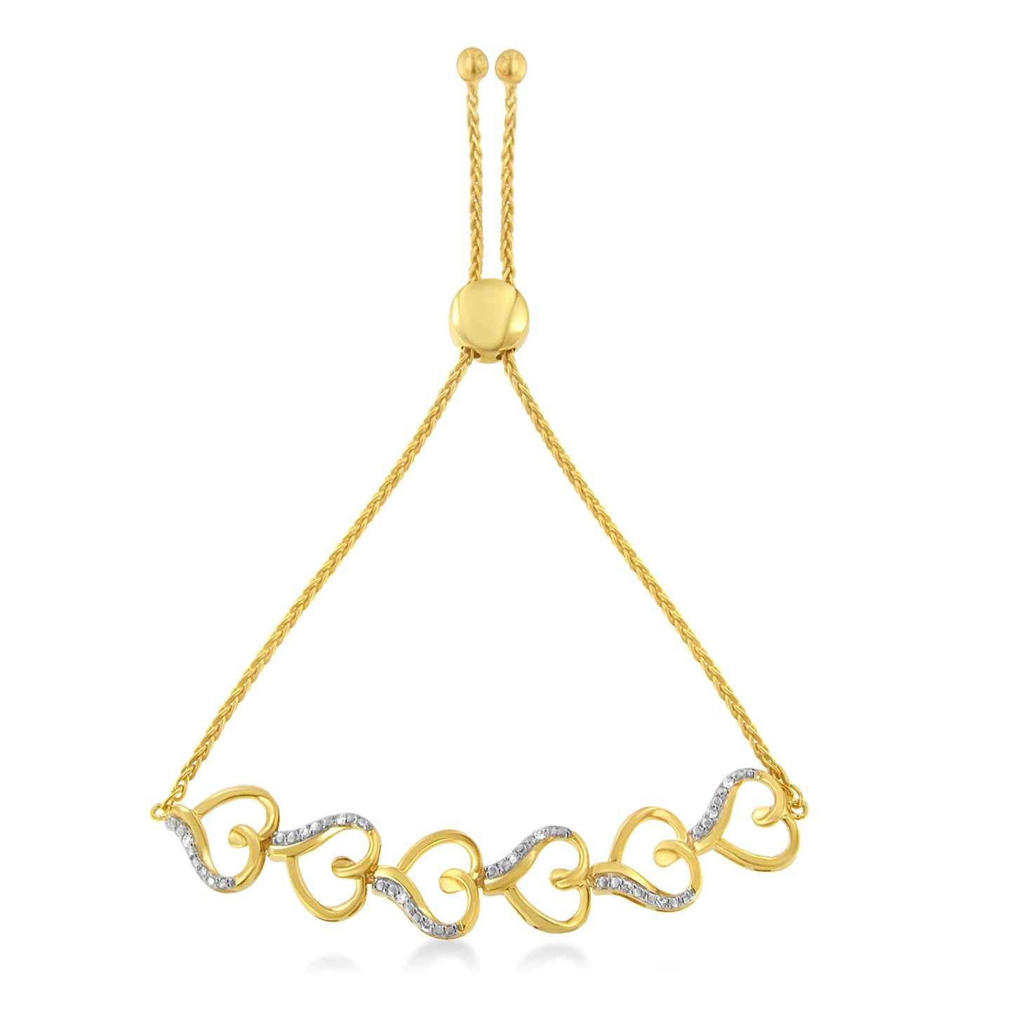 10K Yellow Gold over .925 Sterling Silver Diamond Accented Open Hearts 6”-9” Adjustable Chain Bolo Bracelet (H-I Color, I2-I3 Clarity)-1