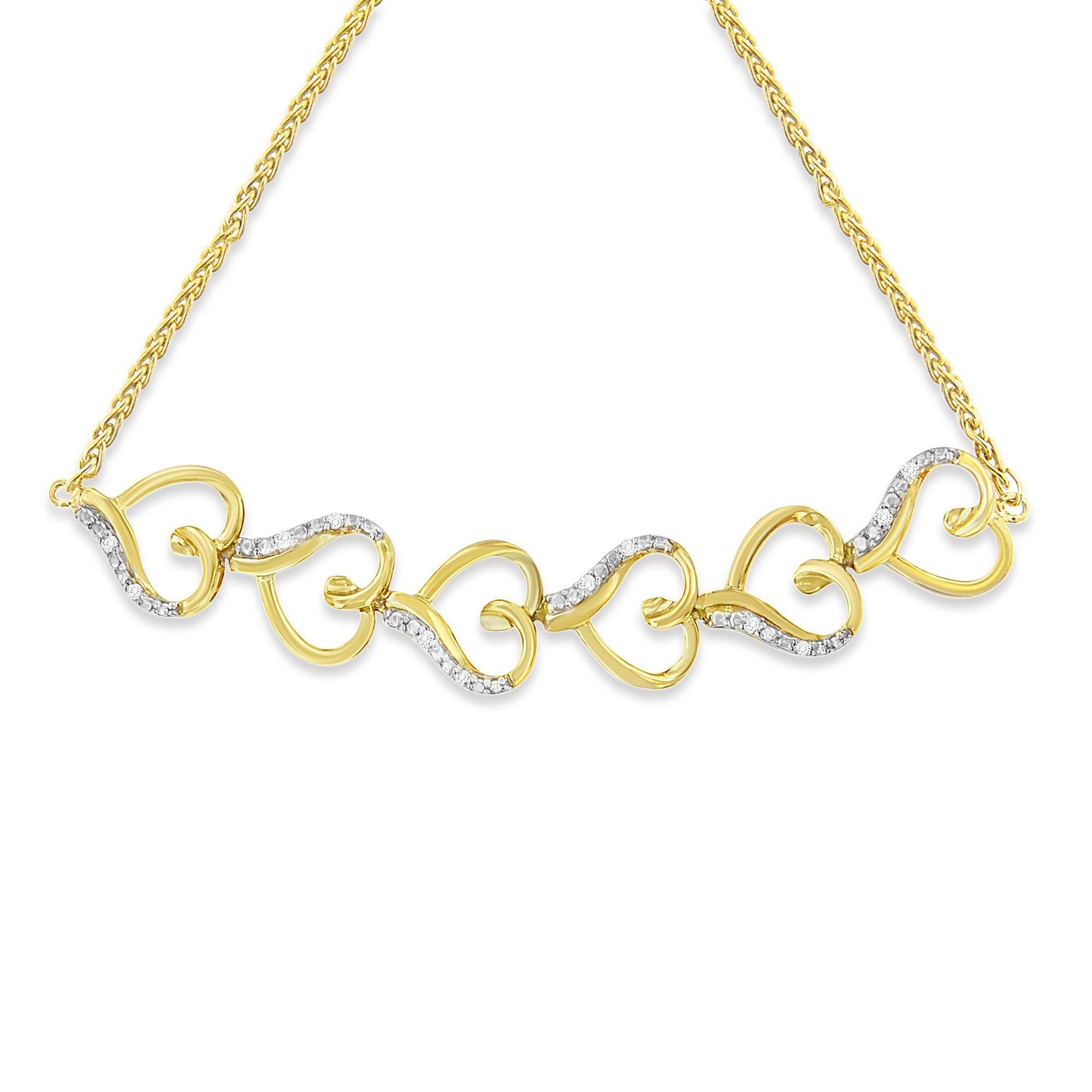 14K Yellow Gold Plated .925 Sterling Silver Diamond Accent Heart Link Bolo Bracelet (H-I Color, I2-I3 Clarity)-3