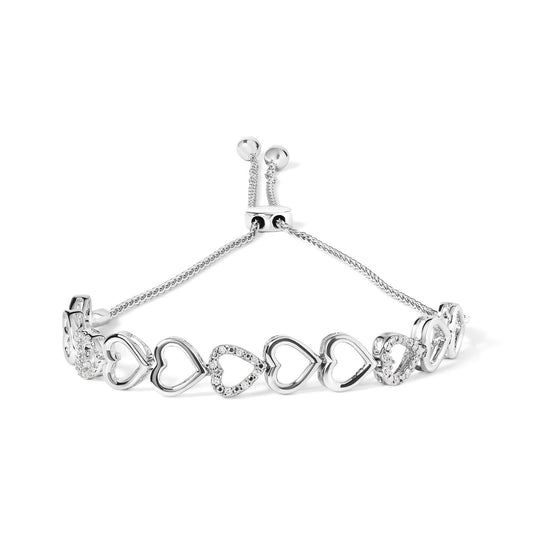 .925 Sterling Silver 1/10 Cttw Diamond Heart Link Bolo Bracelet (I-J Color, I2-I3 Clarity)-0