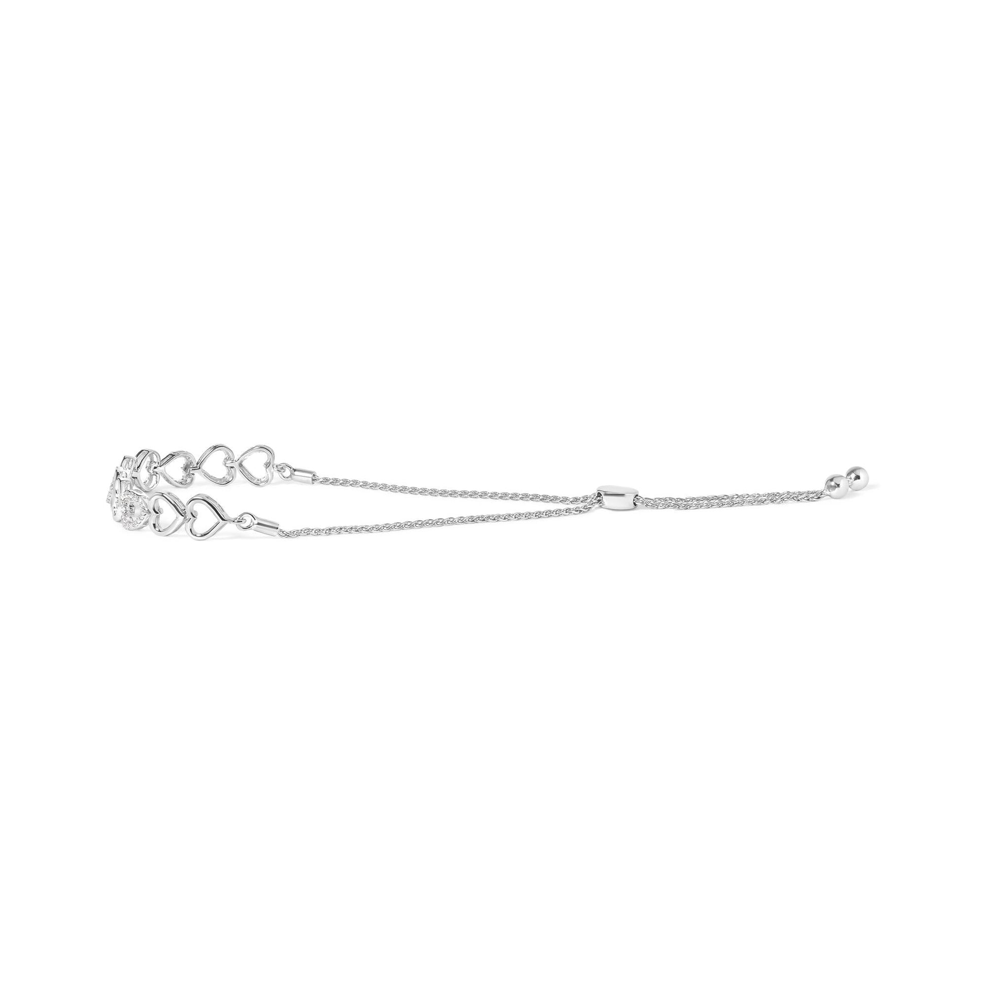 .925 Sterling Silver 1/10 Cttw Diamond Heart Link Bolo Bracelet (I-J Color, I2-I3 Clarity)-1