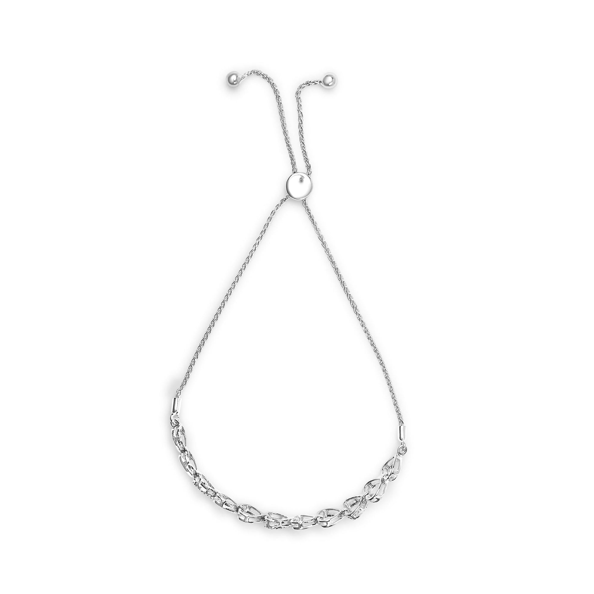 .925 Sterling Silver 1/10 Cttw Diamond Heart Link Bolo Bracelet (I-J Color, I2-I3 Clarity)-3
