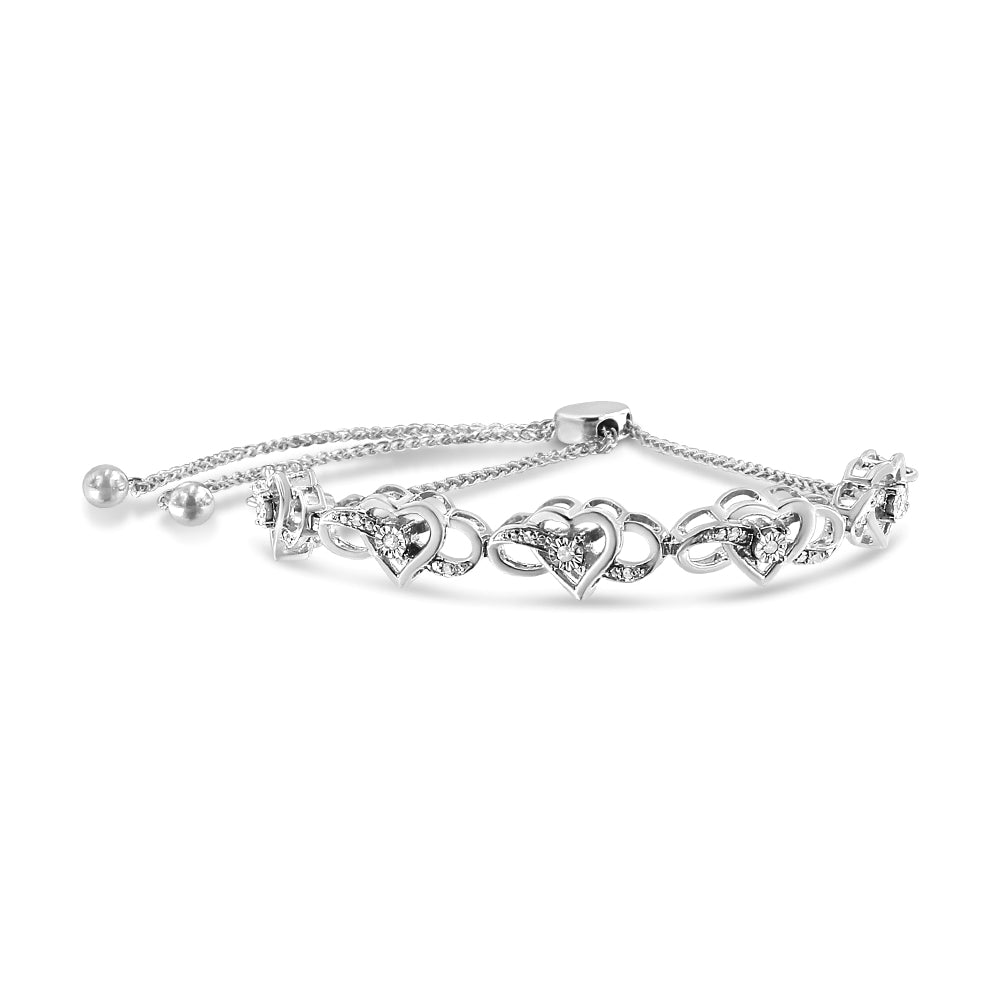 .925 Sterling Silver Diamond Accent Interlocking Infinity and Heart 4”-10” Adjustable Bolo Tennis Bolo Bracelet (H-I Color, I2-I3 Clarity)-1