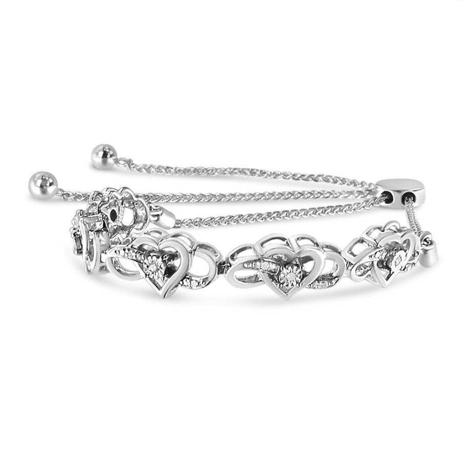 .925 Sterling Silver Miracle Set Diamond Accented Infinity Hearts 6”-9” Adjustable Bolo Bracelet (H-I Color, I2-I3 Clarity)-3