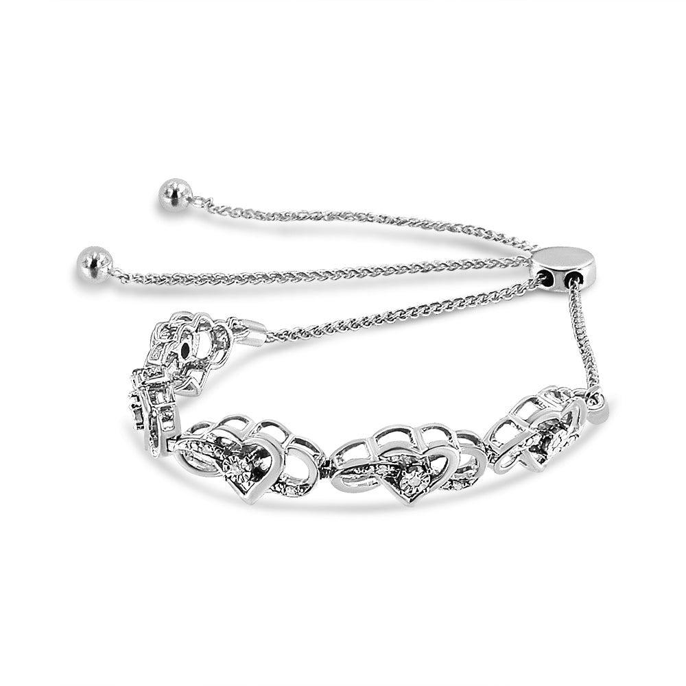.925 Sterling Silver Diamond Accent Interlocking Infinity and Heart 4”-10” Adjustable Bolo Tennis Bolo Bracelet (H-I Color, I2-I3 Clarity)-4