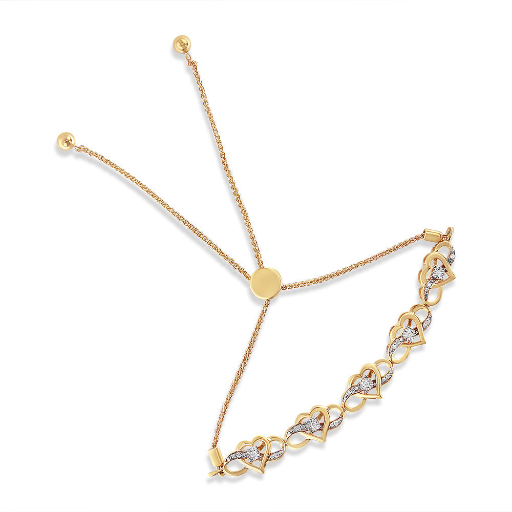 14K Yellow Gold Plated .925 Sterling Silver 1/10 Cttw Diamond Infinity Heart Shaped 4”-10” Adjustable Bolo Bracelet (H-I Color, I2-I3 Clarity)-0