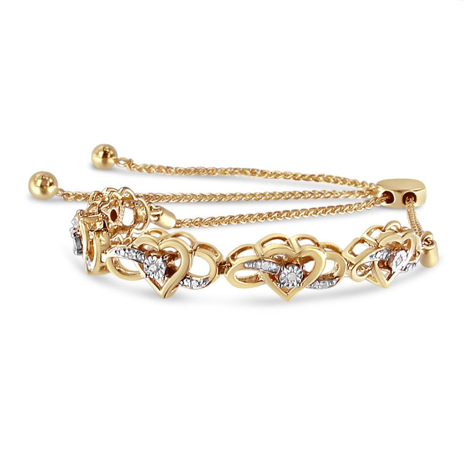 14K Yellow Gold Plated .925 Sterling Silver 1/10 Cttw Diamond Infinity Heart Shaped 4”-10” Adjustable Bolo Bracelet (H-I Color, I2-I3 Clarity)-3