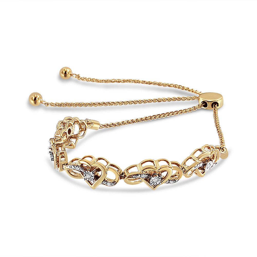 14K Yellow Gold Plated .925 Sterling Silver 1/10 Cttw Diamond Infinity Heart Shaped 4”-10” Adjustable Bolo Bracelet (H-I Color, I2-I3 Clarity)-4