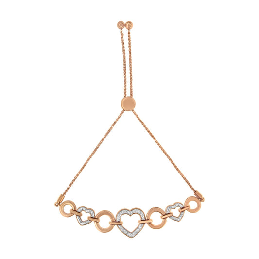 10K Rose Gold over .925 Sterling Silver 1/10 Cttw Round-Cut Diamond Heart Link Adjustable Bolo Bracelet (H-I Color, I2-I3 Clarity) - 6"-9" Adjustable-0