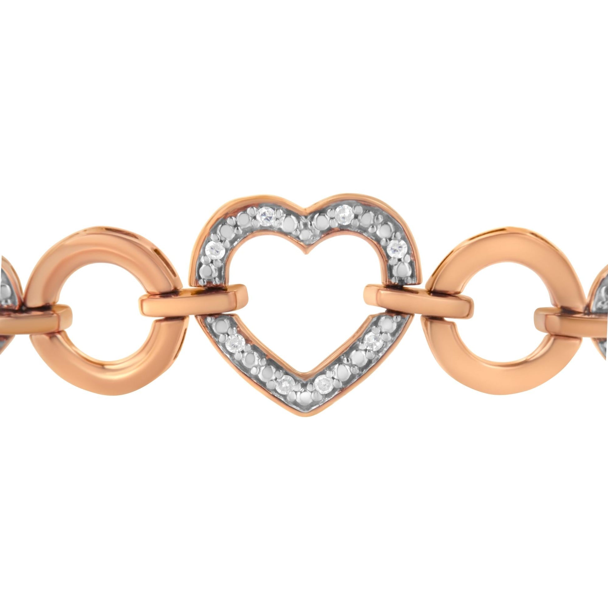 10K Rose Gold over .925 Sterling Silver 1/10 Cttw Round-Cut Diamond Heart Link Adjustable Bolo Bracelet (H-I Color, I2-I3 Clarity) - 6"-9" Adjustable-4