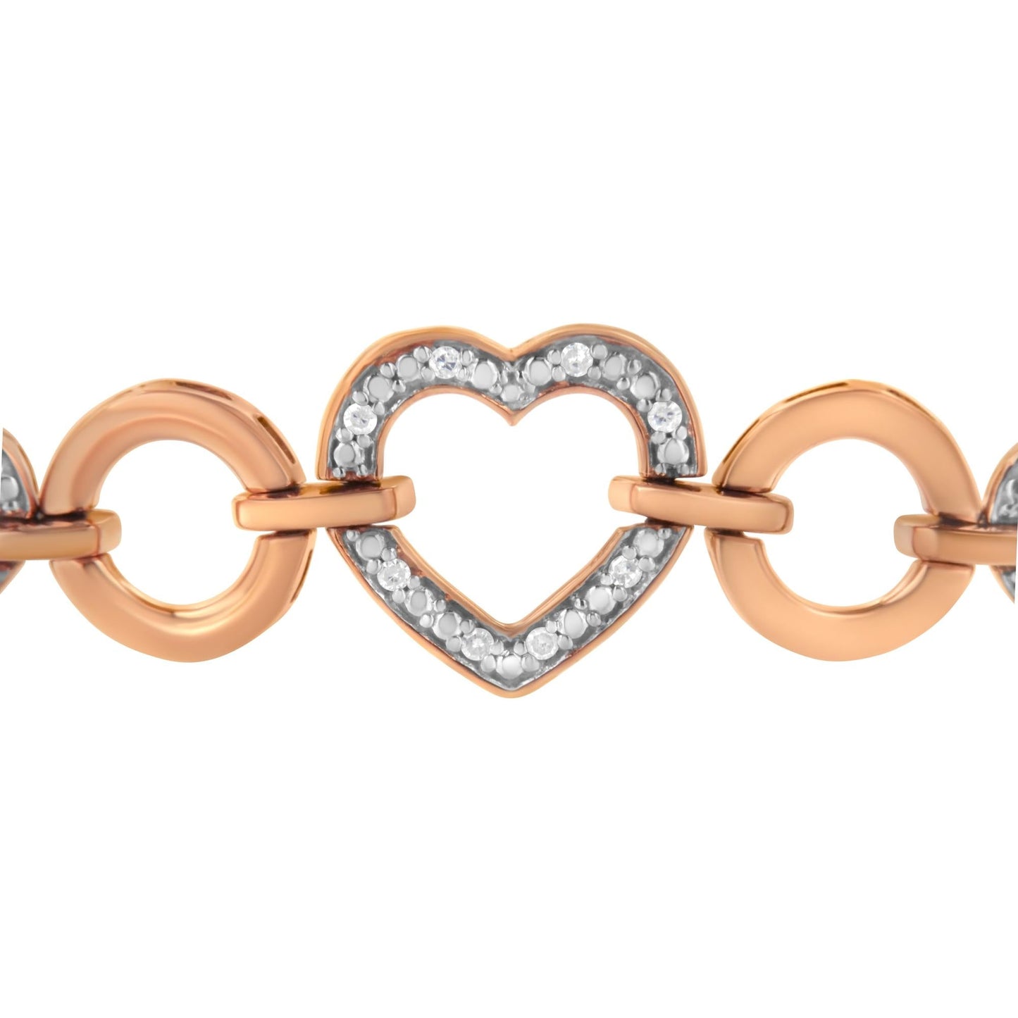 14K Rose Gold Plated .925 Sterling Silver Diamond Accent Circle and Heart Link Adjustable 6”-10” Bolo Bracelet (I-J Color, I3 Clarity)-4