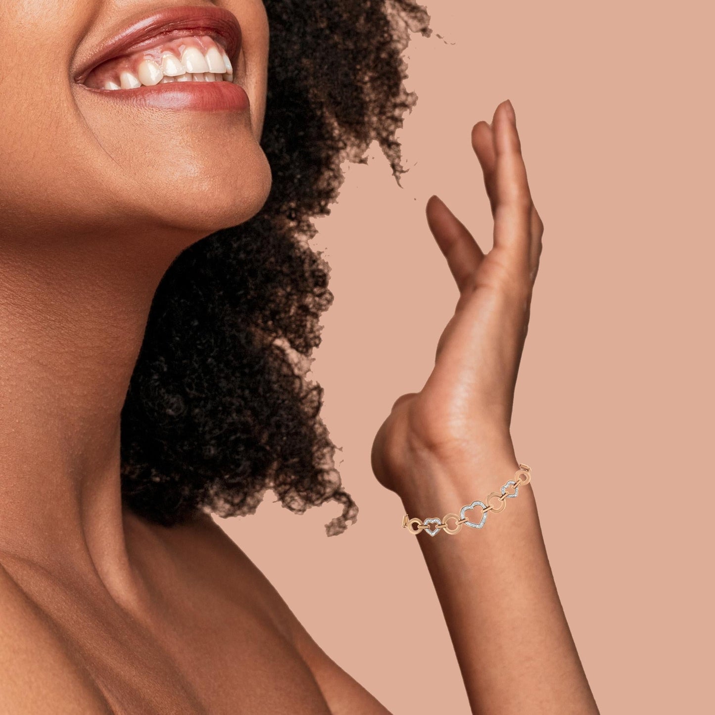 14K Rose Gold Plated .925 Sterling Silver Diamond Accent Circle and Heart Link Adjustable 6”-10” Bolo Bracelet (I-J Color, I3 Clarity)-2