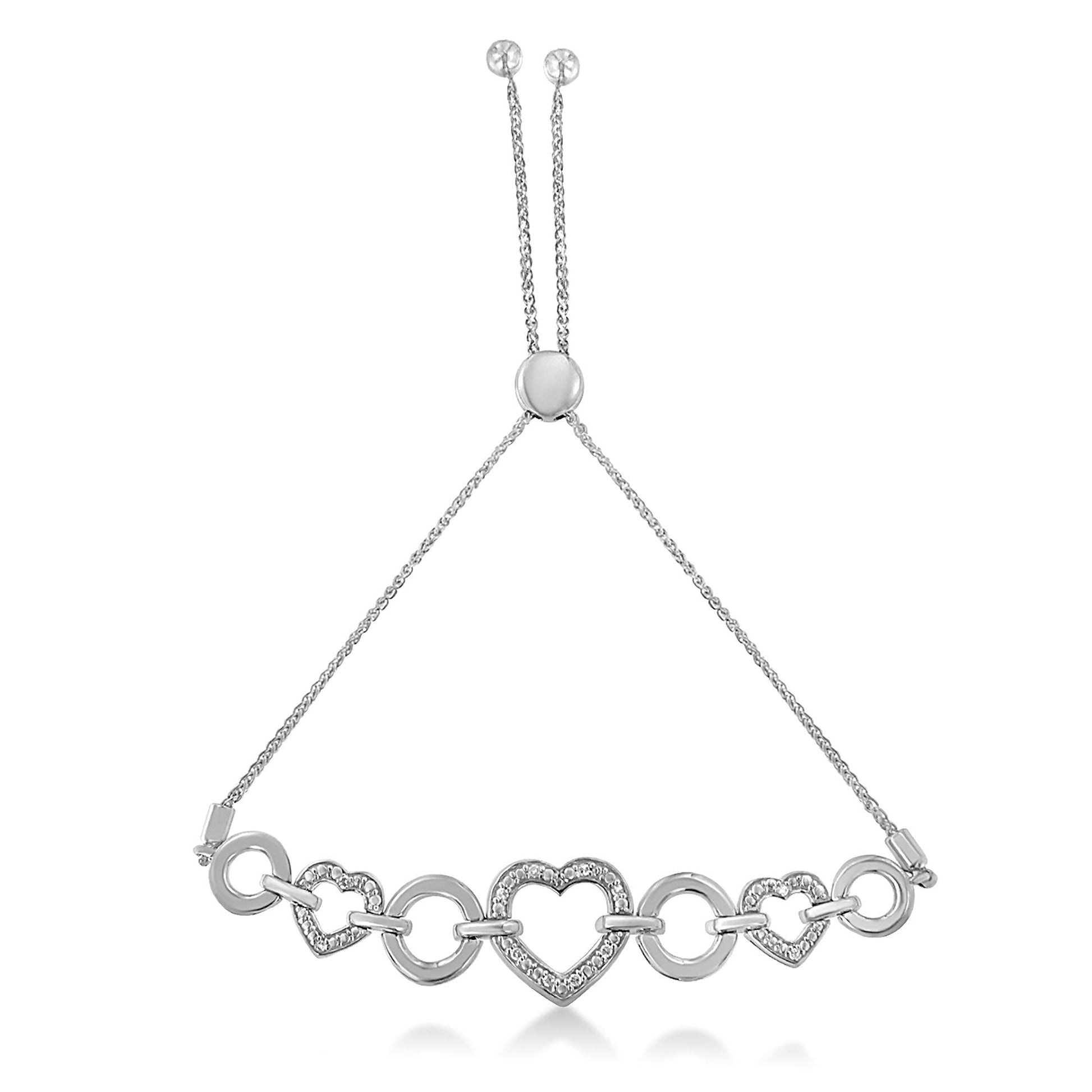 .925 Sterling Silver Diamond Accent Interlinking Triple Heart 4”-10” Adjustable Bolo Tennis Bracelet Bolo Bracelet (H-I Color, I2-I3 Clarity)-3