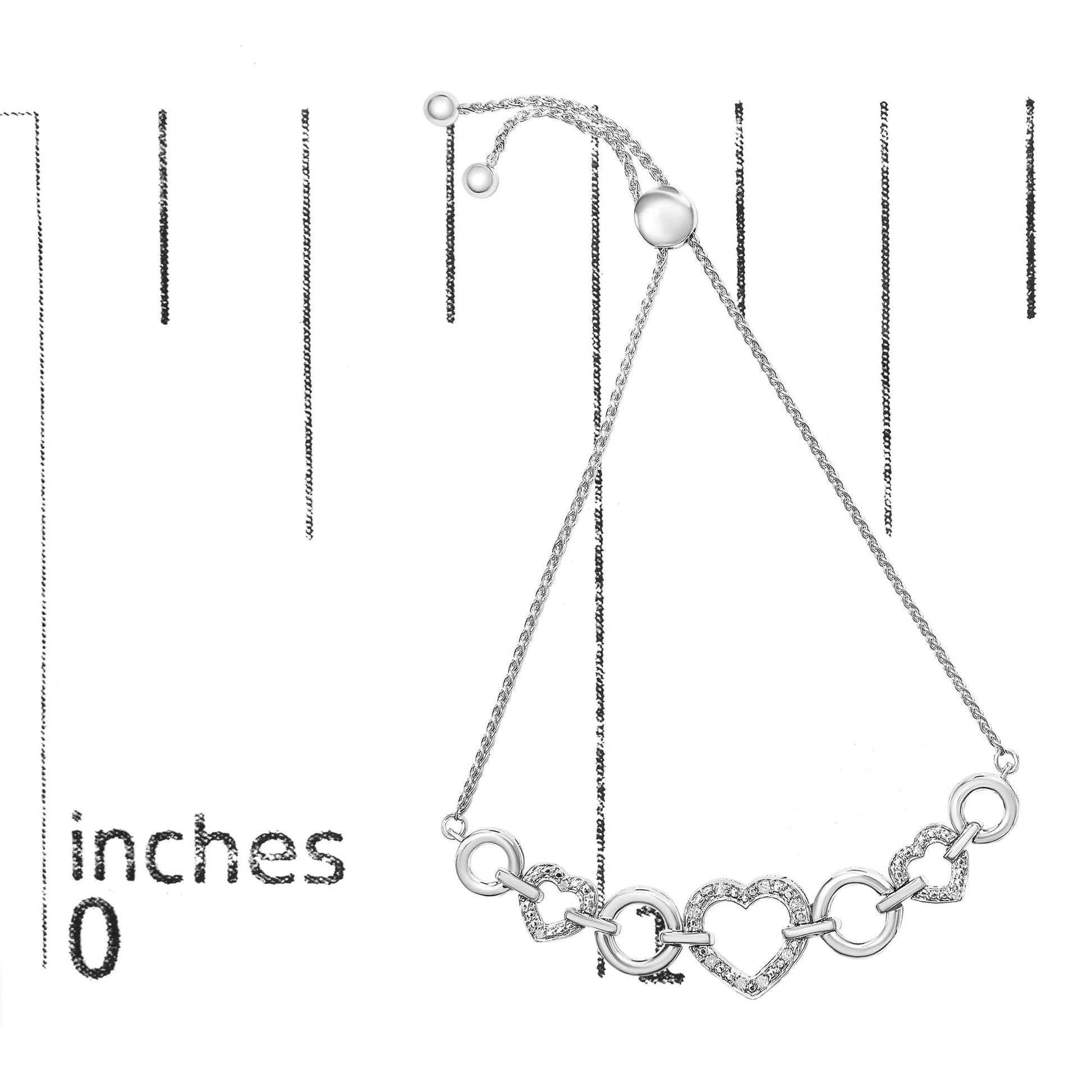 .925 Sterling Silver Diamond Accent Interlinking Triple Heart 4”-10” Adjustable Bolo Tennis Bracelet Bolo Bracelet (H-I Color, I2-I3 Clarity)-4