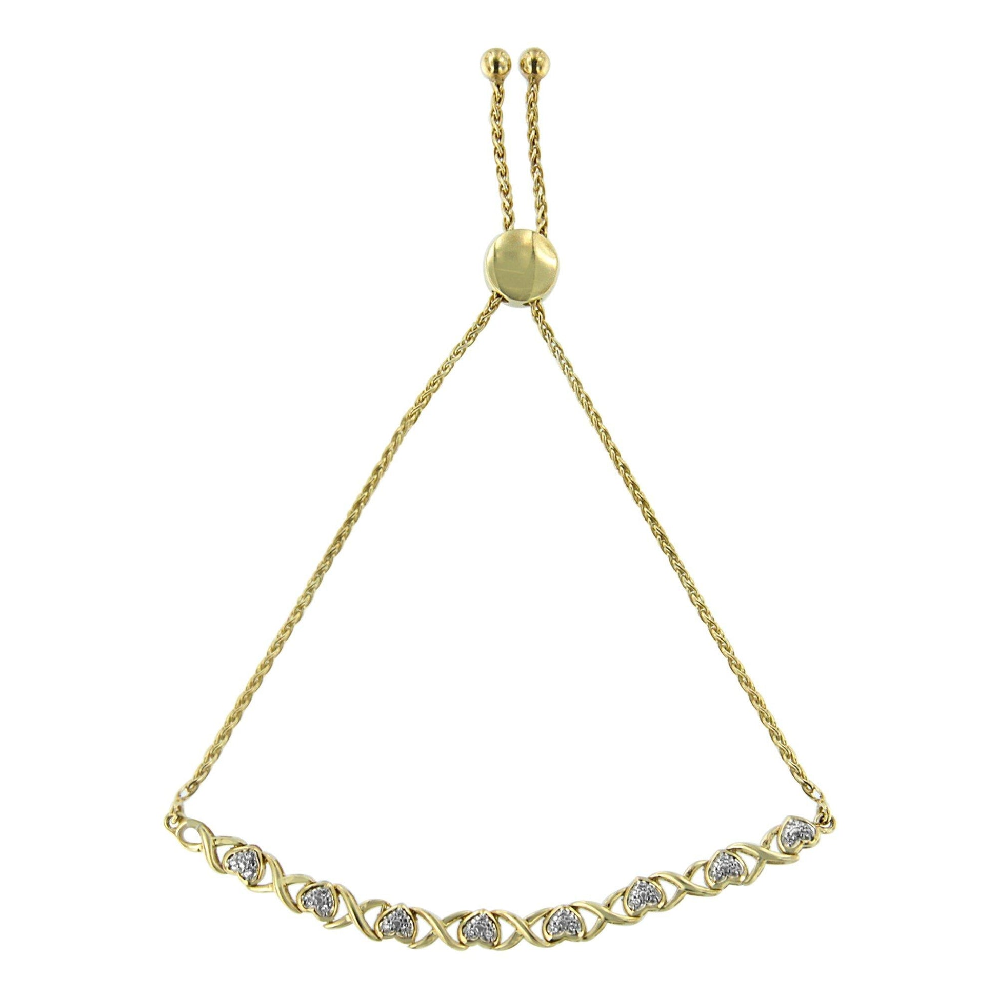 10K Yellow Gold over .925 Sterling Silver 1/10 Cttw Diamond Heart and X-Link 6”-9” Adjustable Bolo Bracelet (H-I Color, I2-I3 Clarity)-0