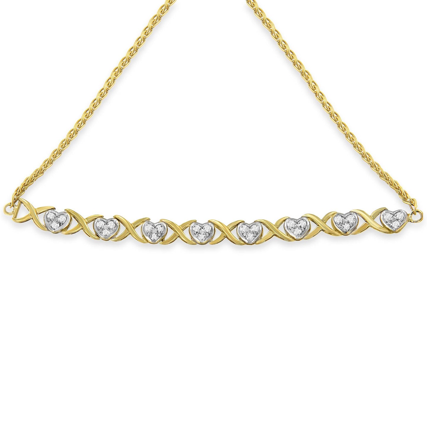 10K Yellow Gold over .925 Sterling Silver 1/10 Cttw Diamond Heart and X-Link 6”-9” Adjustable Bolo Bracelet (H-I Color, I2-I3 Clarity)-2