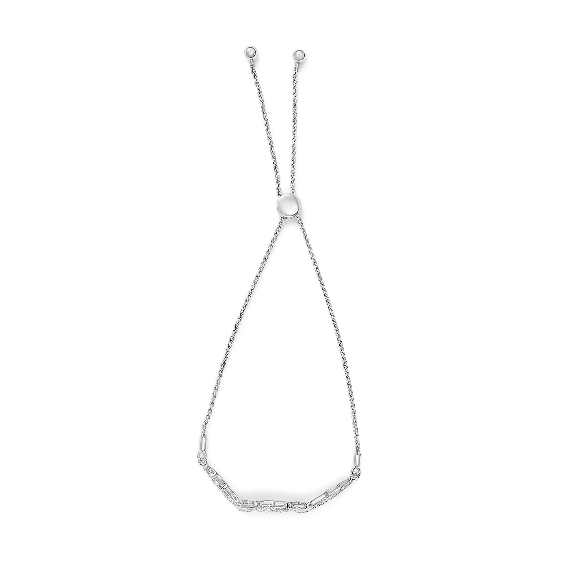 .925 Sterling Silver Diamond Cushion Frame Heart-Sides Twist 4”-10” Adjustable Bolo Tennis Bolo Bracelet (I-J Color, I3 Clarity)-3