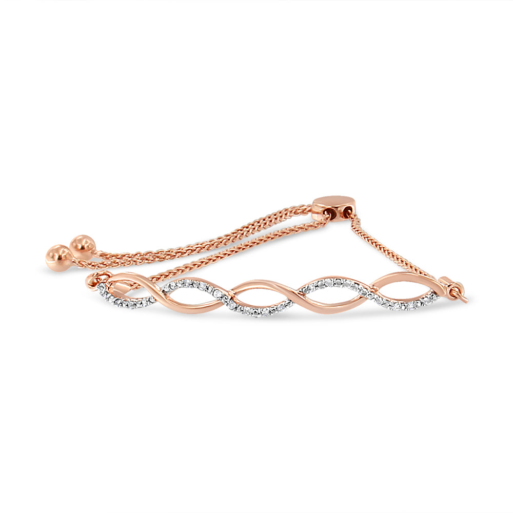 .925 Sterling Silver Diamond Infinity Twist 4”-10” Adjustable Bolo Bracelet (I-J Color, I2-I3 Clarity)-1