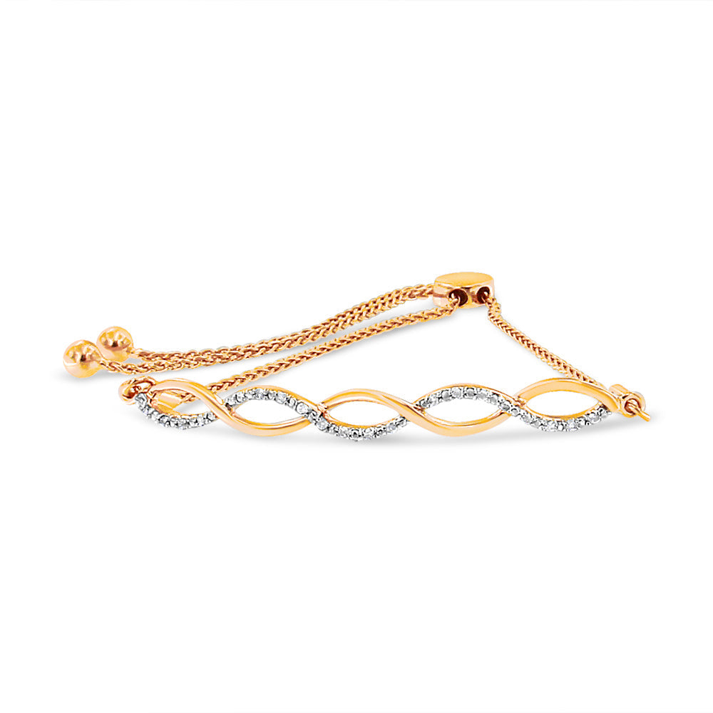 .925 Sterling Silver Diamond Infinity Twist 4”-10” Adjustable Bolo Bracelet (I-J Color, I2-I3 Clarity)-0