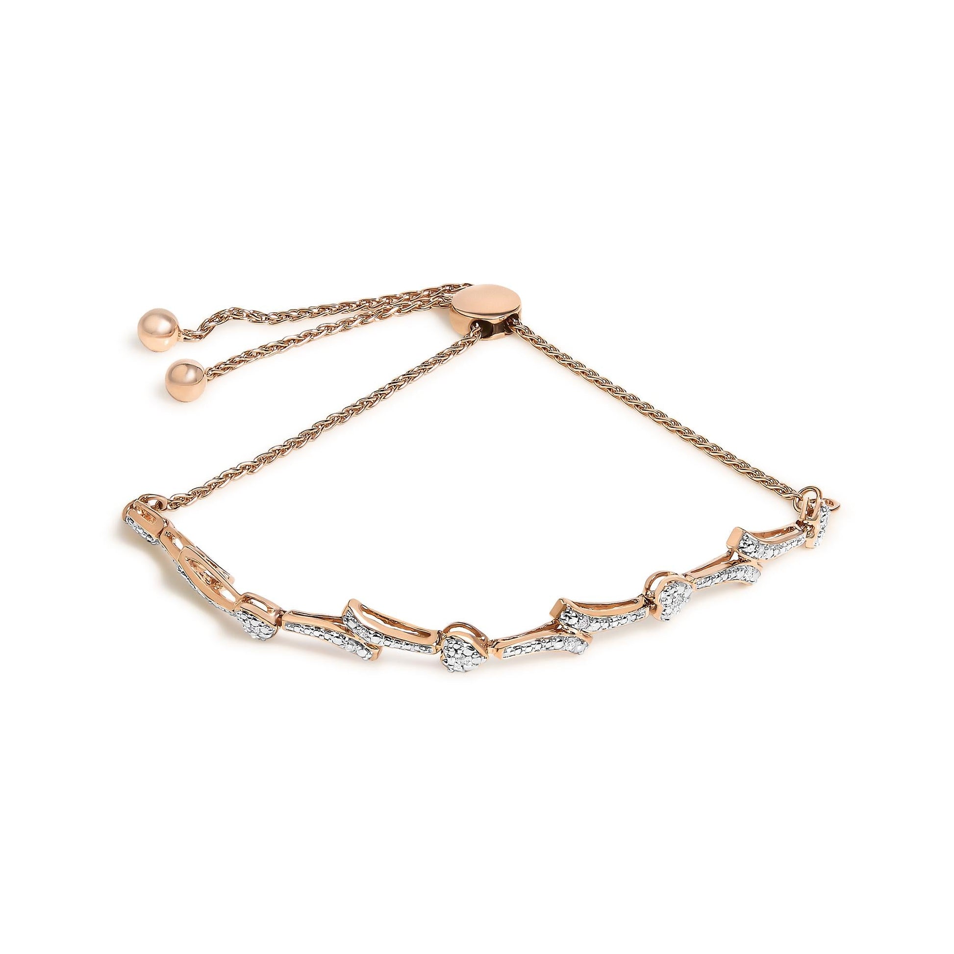 .925 Sterling Silver Diamond Accent Heart and Wave Link Bolo Bracelet (I-J Color, I2-I3 Clarity) - 6" to 9" Adjustable-1