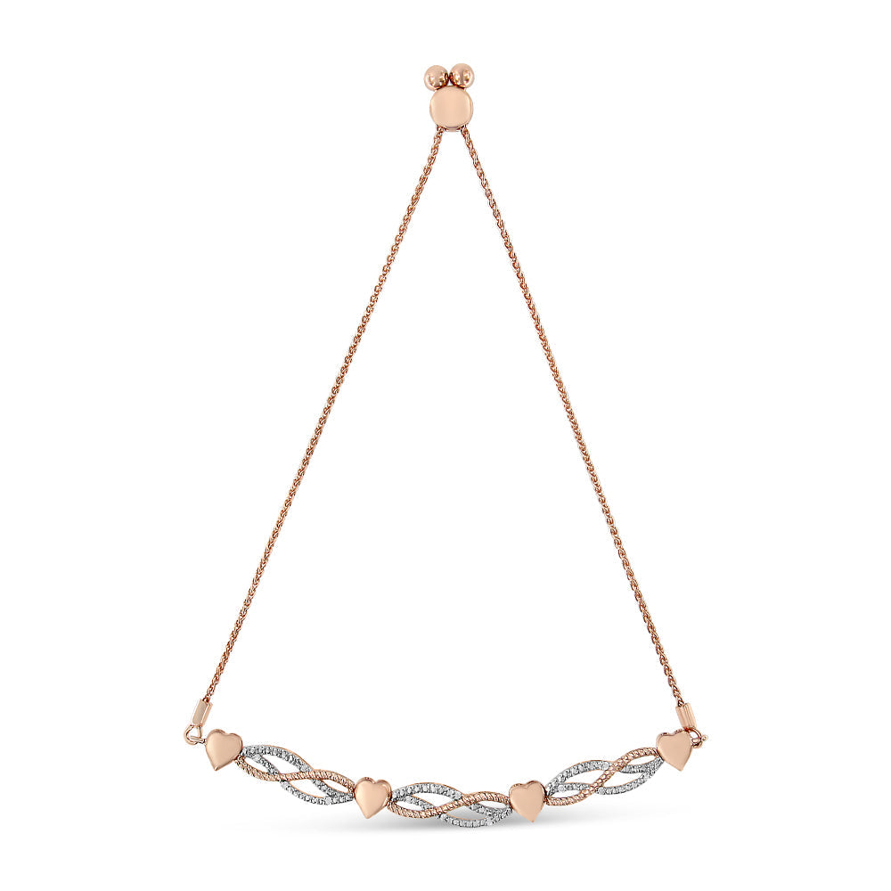 14K Rose Gold Plated .925 Sterling Silver Cttw Diamond Accent Layered Infinity Link and Heart Adjustable 4”-10” Adjustable Bolo Bracelet (I-J Color, I3 Clarity)-0