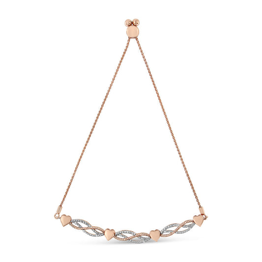 14K Rose Gold Plated .925 Sterling Silver Cttw Diamond Accent Layered Infinity Link and Heart Adjustable 4”-10” Adjustable Bolo Bracelet (I-J Color, I3 Clarity)-0