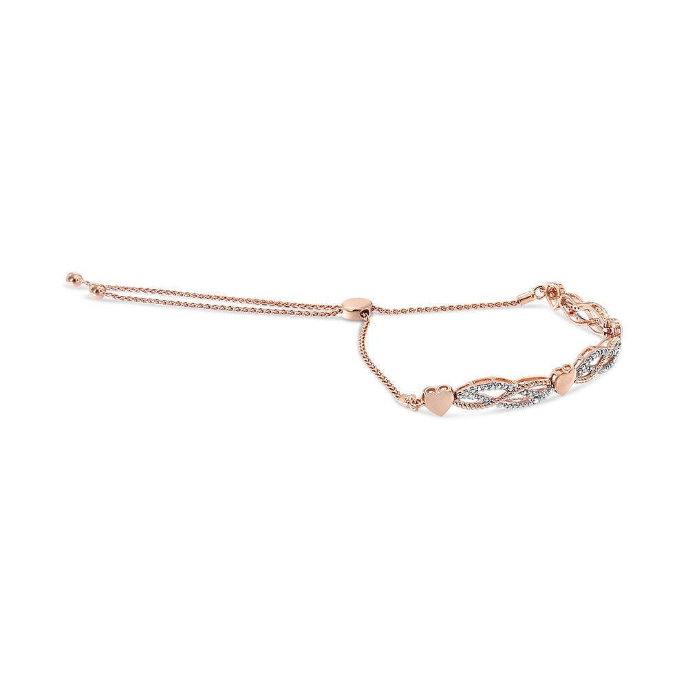 14K Rose Gold Plated .925 Sterling Silver Cttw Diamond Accent Layered Infinity Link and Heart Adjustable 4”-10” Adjustable Bolo Bracelet (I-J Color, I3 Clarity)-1
