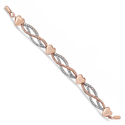 14K Rose Gold Plated .925 Sterling Silver Cttw Diamond Accent Layered Infinity Link and Heart Adjustable 4”-10” Adjustable Bolo Bracelet (I-J Color, I3 Clarity)-3