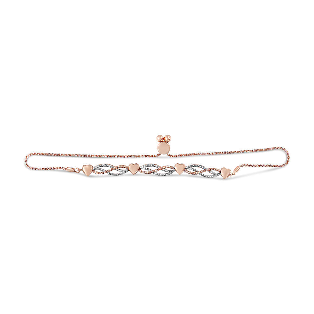 14K Rose Gold Plated .925 Sterling Silver Cttw Diamond Accent Layered Infinity Link and Heart Adjustable 4”-10” Adjustable Bolo Bracelet (I-J Color, I3 Clarity)-4