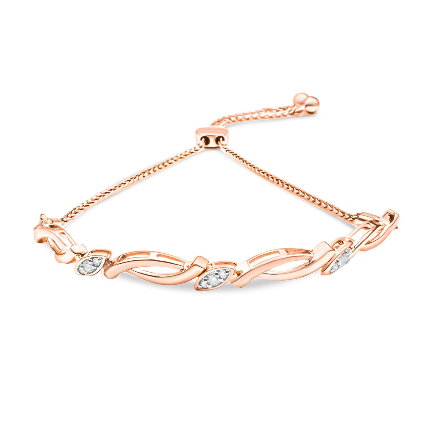 .925 Sterling Silver Diamond Accent Alternating Swirl link Bolo Bracelet (I-J Color, I2-I3 Clarity) - 6" to 9" Adjustable-2
