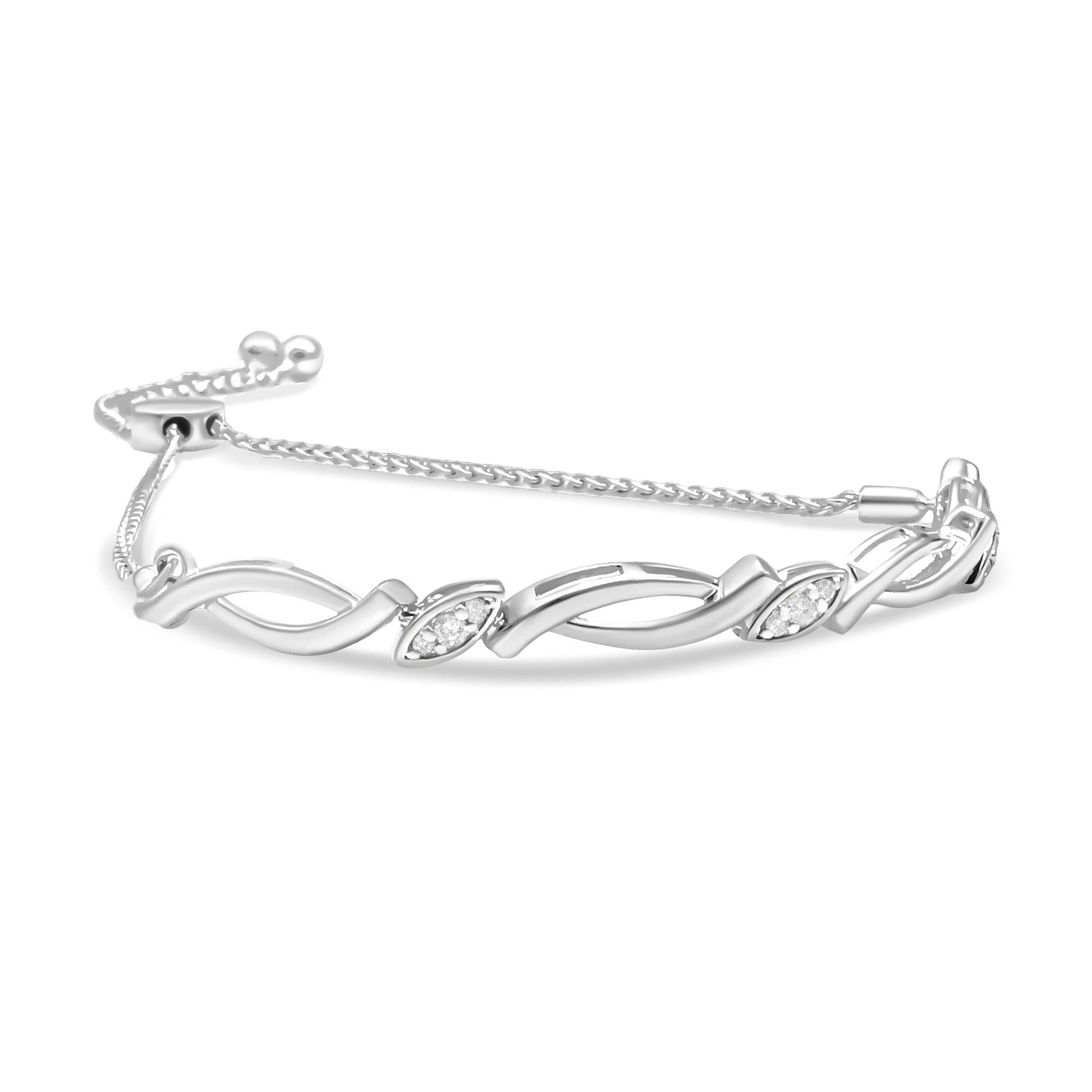 .925 Sterling Silver Diamond Accent Alternating Swirl link Bolo Bracelet (I-J Color, I2-I3 Clarity) - 6" to 9" Adjustable-3