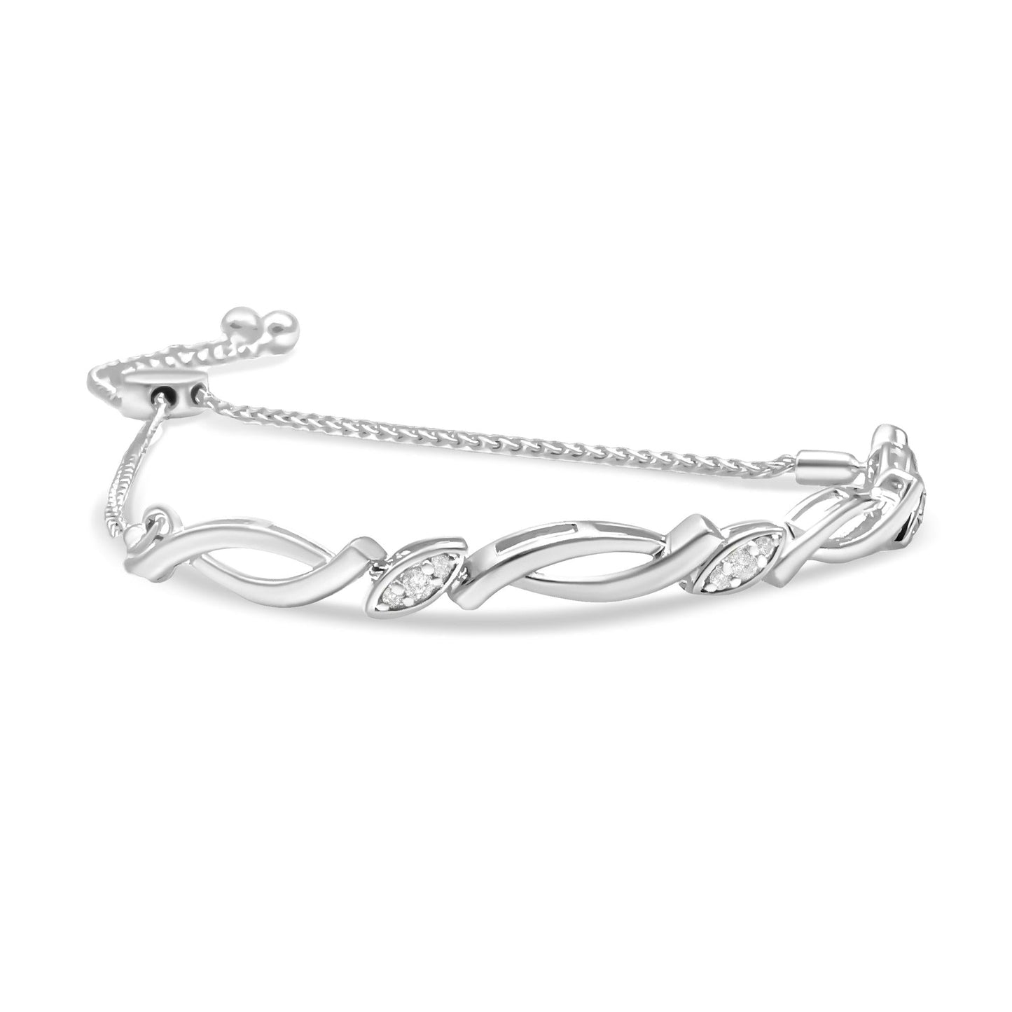 .925 Sterling Silver Diamond Accent Alternating Swirl link Bolo Bracelet (I-J Color, I2-I3 Clarity) - 6" to 9" Adjustable-3