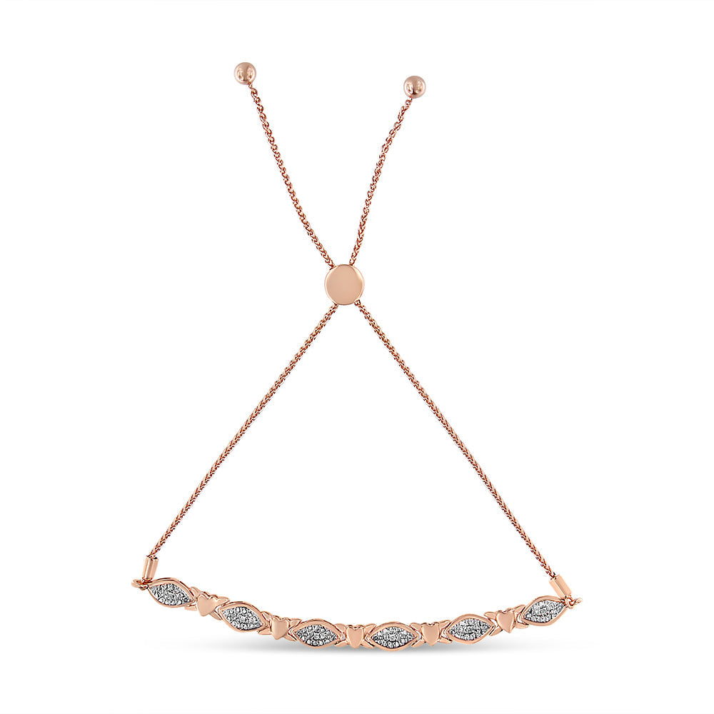 .925 Sterling Silver Diamond Accent Alternating Marquise Shape and Heart Links Bolo Bracelet (I-J Color, I3 Clarity) - Adjustable 6" to 9"-4