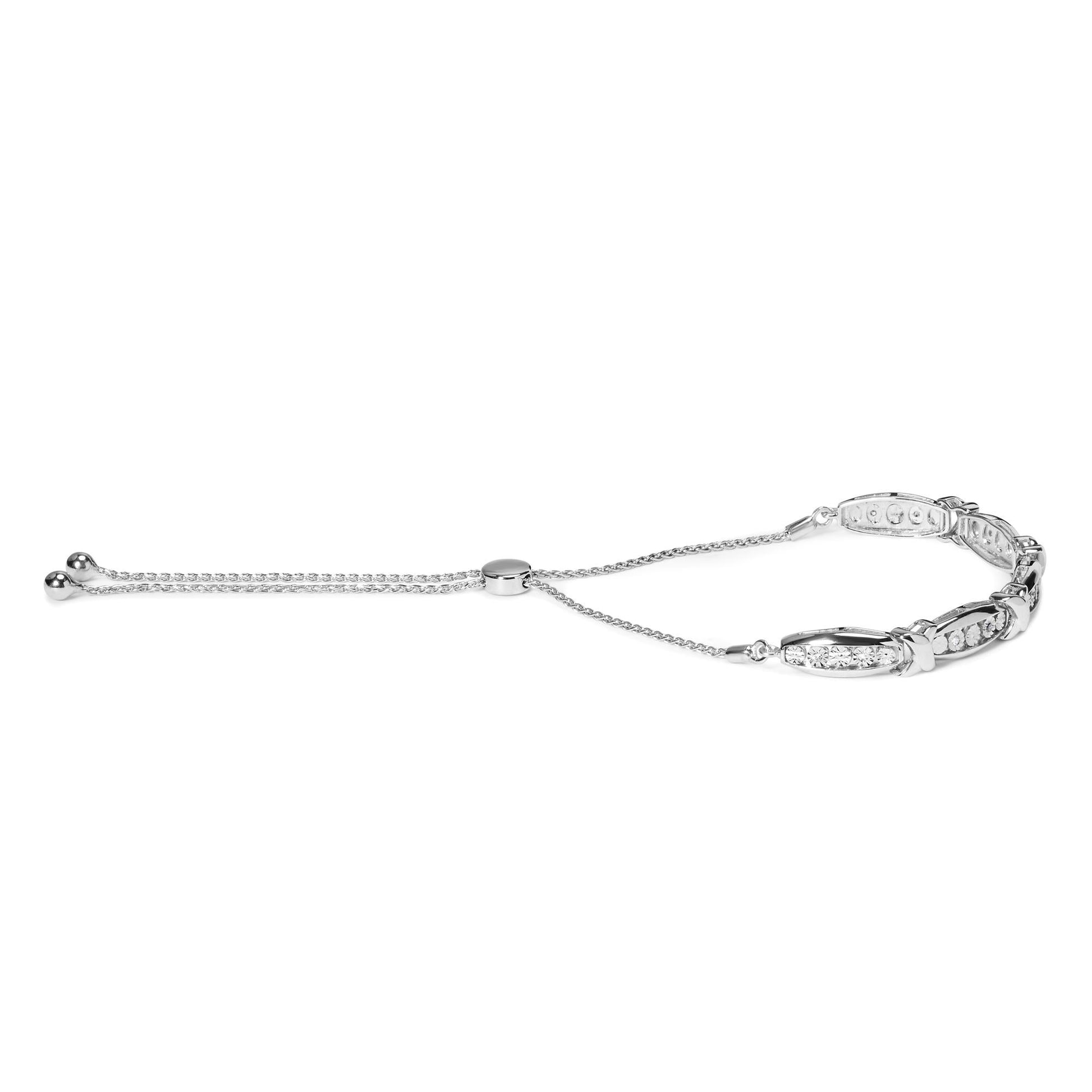 .925 Sterling Silver 1/10 Cttw Diamond X Link Bolo Bracelet (I-J Color, I2-I3 Clarity)-1