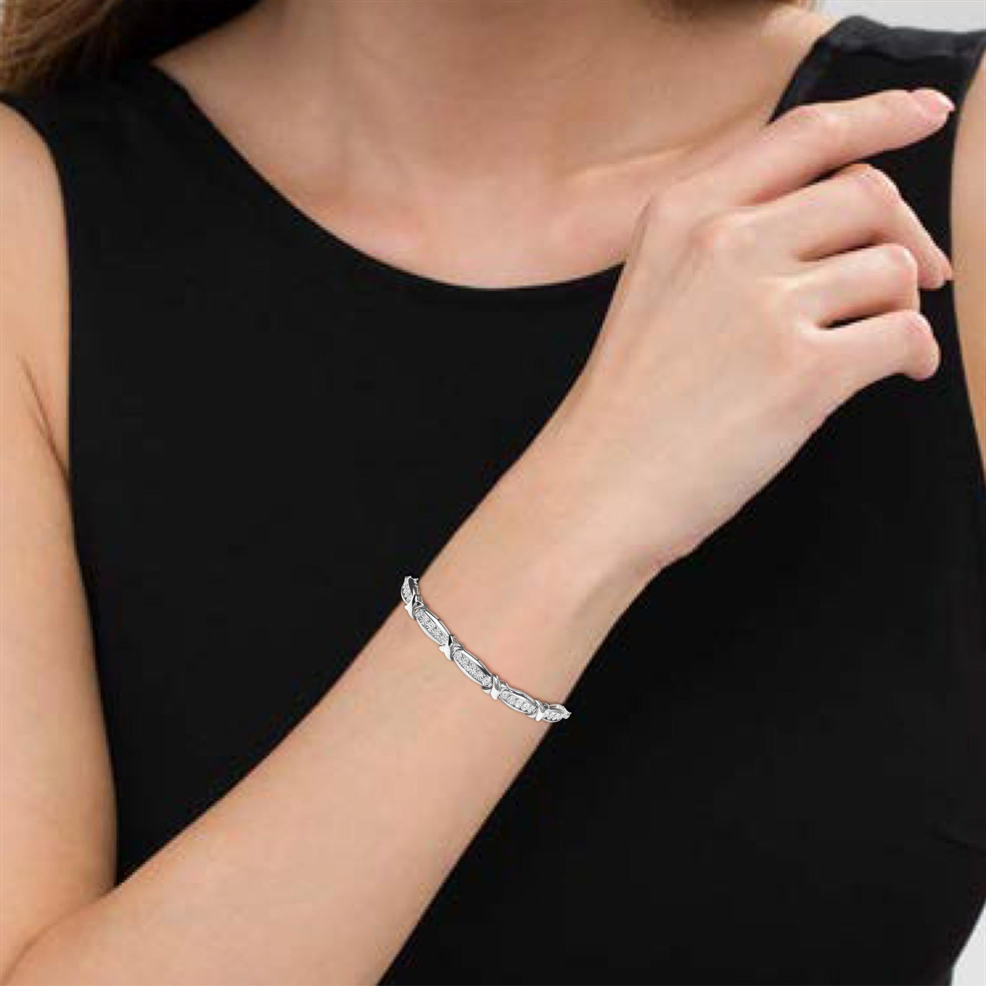 .925 Sterling Silver 1/10 Cttw Diamond X Link Bolo Bracelet (I-J Color, I2-I3 Clarity)-2