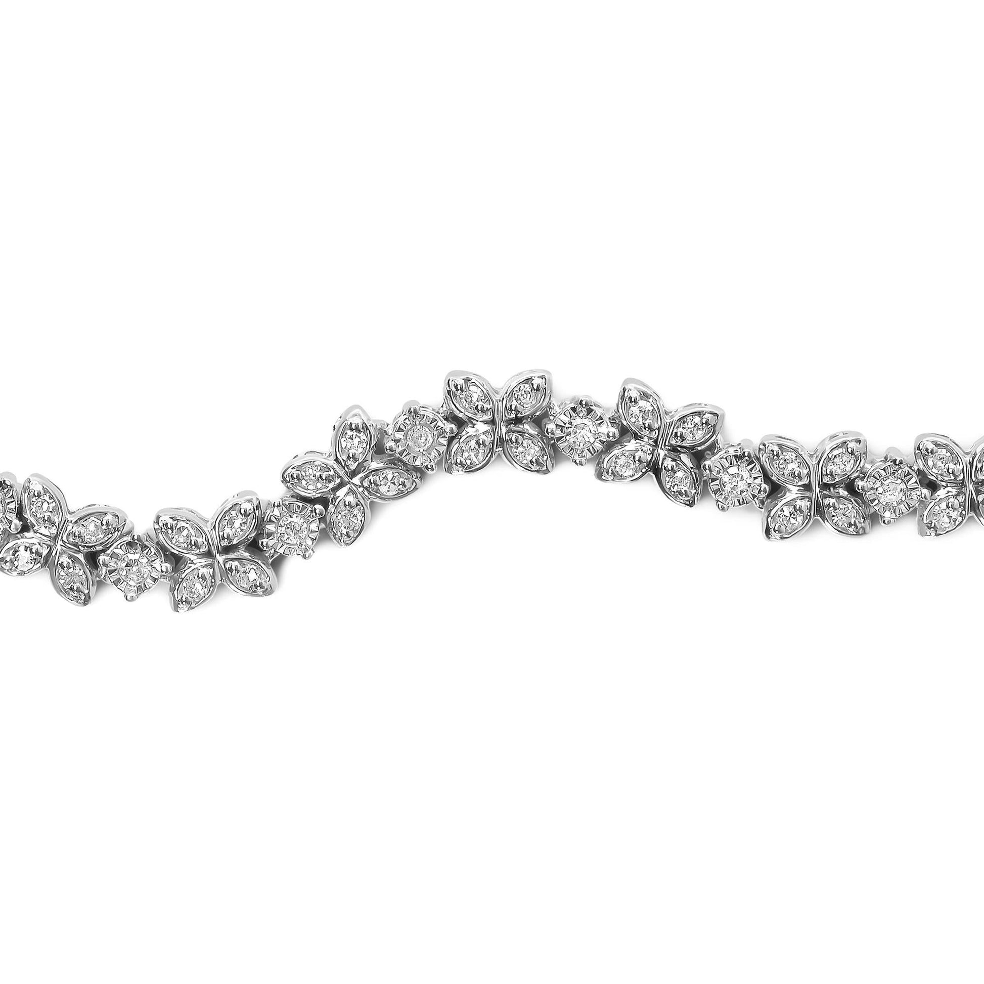 .925 Sterling Silver 1/4 Cttw Diamond Marquise Shaped Link 4"-10" Adjustable Bolo Bracelet (I-J Color, I1-I2 Clarity)-3