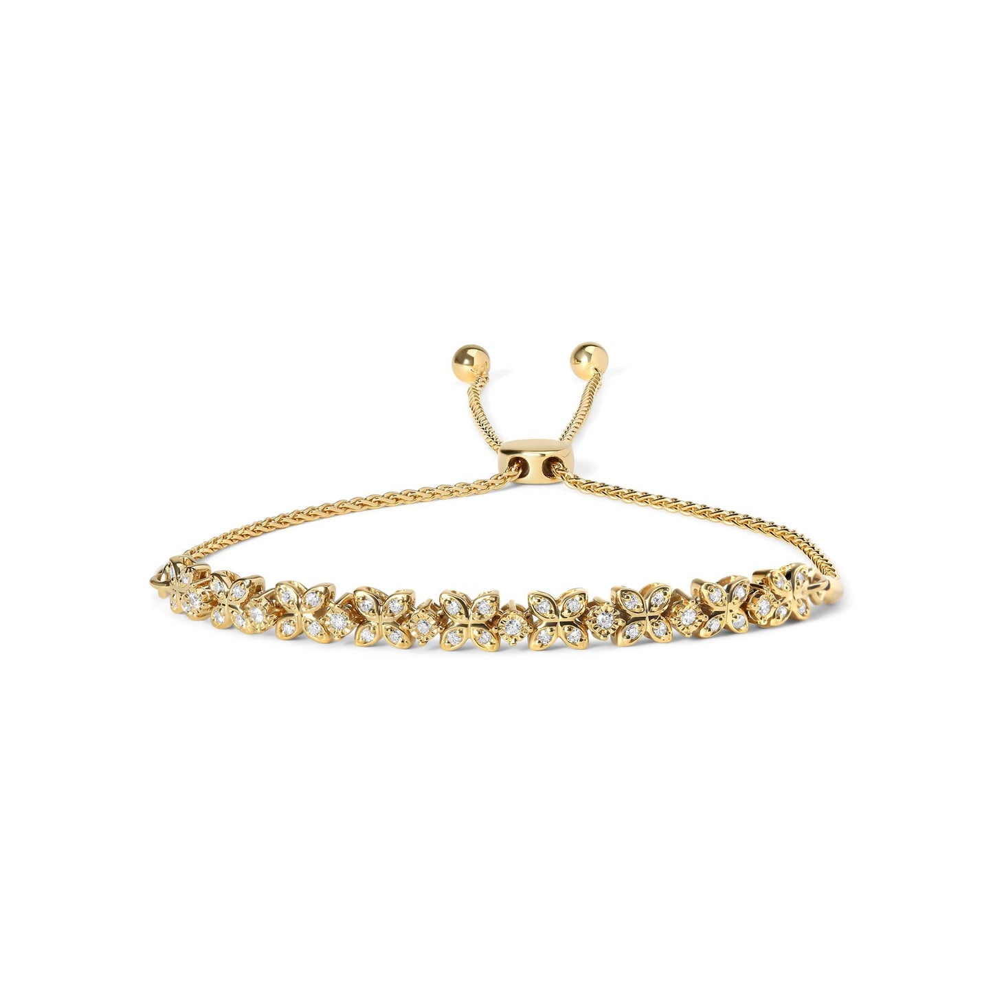 18K Yellow Gold Plated .925 Sterling Silver 1/4 Cttw Diamond Marquise Shaped Link 4"-10" Adjustable Bolo Bracelet (I-J Color, I1-I2 Clarity)-0