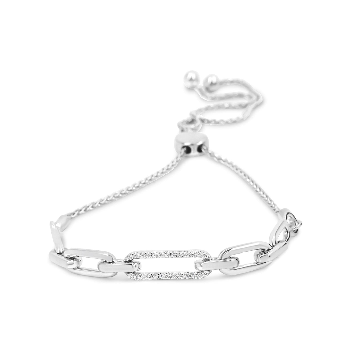.925 Sterling Silver 1/10 Cttw Diamond Paperclip Link Adjustable Bolo Bracelet (I-J Color, I2-I3 Clarity)-3