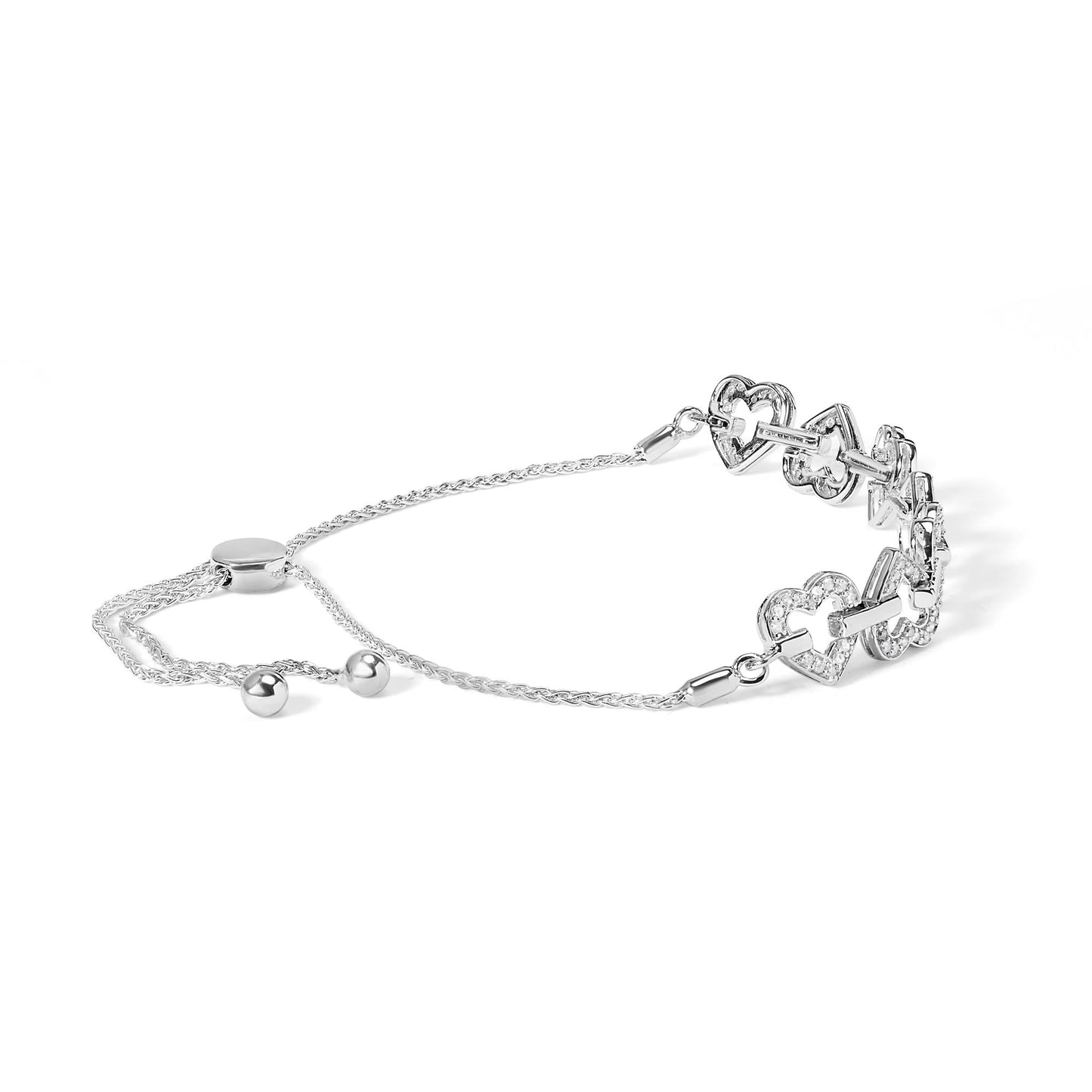 .925 Sterling Silver 1/2 Cttw Diamond Alternating Heart Link Adjustable Bolo Bracelet (I-J Color, I3 Clarity) - 4" to 10" Inches-1