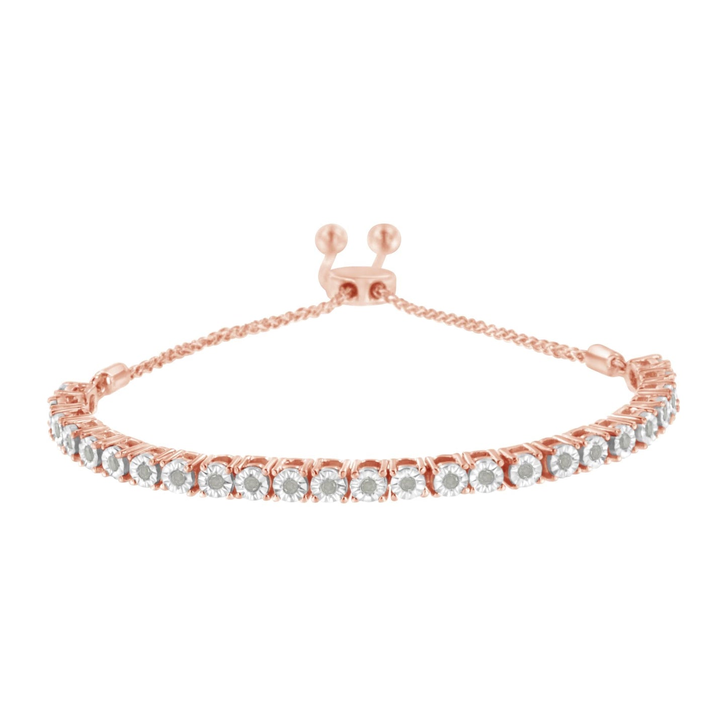 .925 Sterling Silver 1/4 Cttw Miracle-Set Diamond 4”-10” Adjustable Bolo Tennis Bracelet (I-J Color, I3 Clarity)-1
