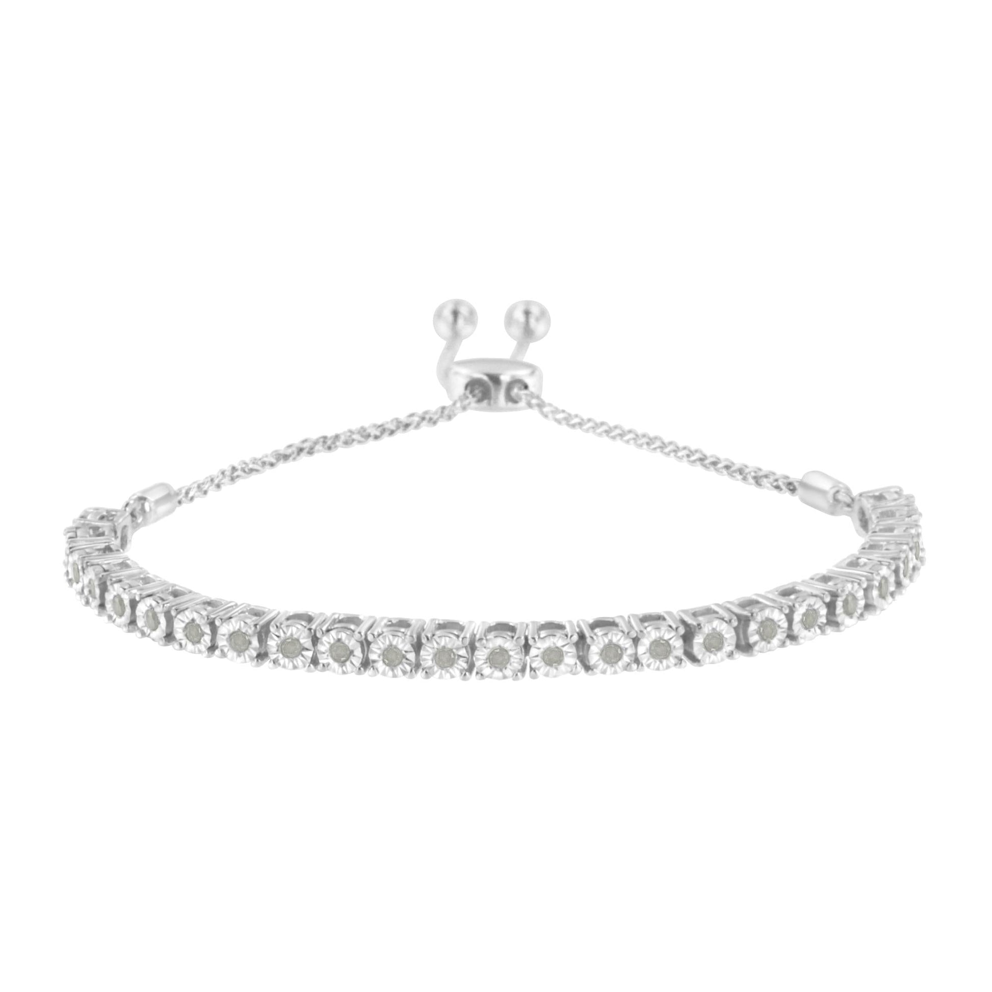 .925 Sterling Silver 1/4 Cttw Miracle-Set Diamond 4”-10” Adjustable Bolo Tennis Bracelet (I-J Color, I3 Clarity)-0