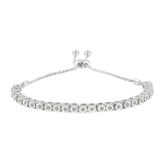 .925 Sterling Silver 1/4 Cttw Miracle-Set Diamond 4”-10” Adjustable Bolo Tennis Bracelet (I-J Color, I3 Clarity)-0