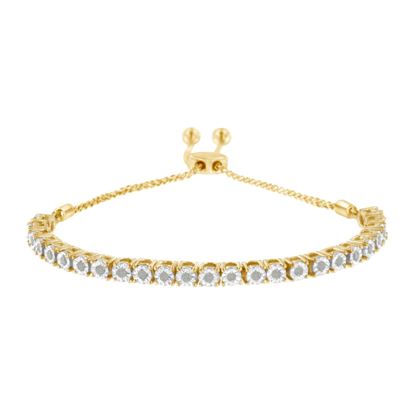 .925 Sterling Silver 1/4 Cttw Miracle-Set Diamond 4”-10” Adjustable Bolo Tennis Bracelet (I-J Color, I3 Clarity)-2