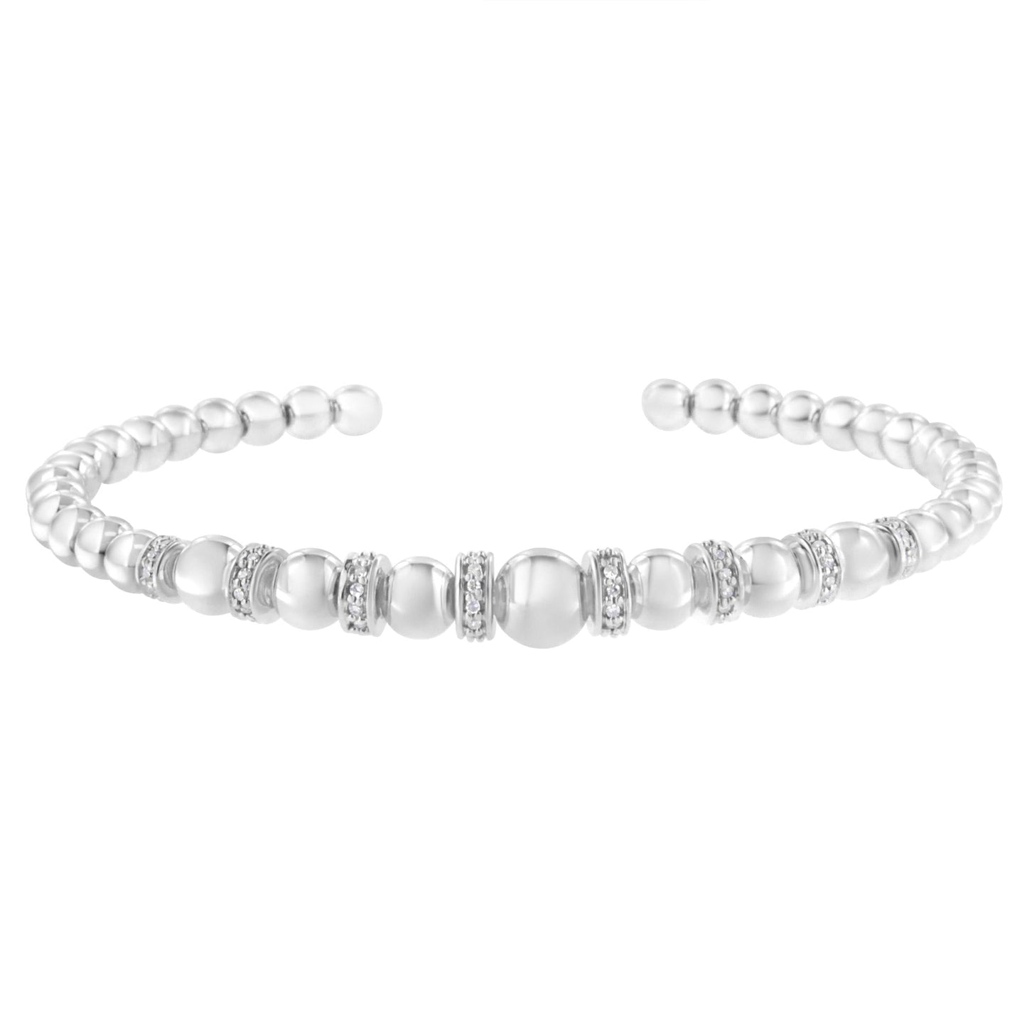 .925 Sterling Silver 1/4 Cttw Diamond Rondelle Graduated Ball Bead Cuff Bangle Bracelet (I-J color, I2-I3 clarity) - Fits wrists up to 7 1/2 inches-3