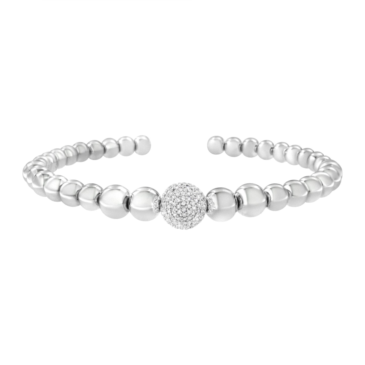 .925 Sterling Silver 1/6 Cttw Diamond Rondelle Graduated Ball Bead Cuff Bangle Bracelet (I-J color, I2-I3 clarity) - Fits wrists up to 7 1/2 inches-3