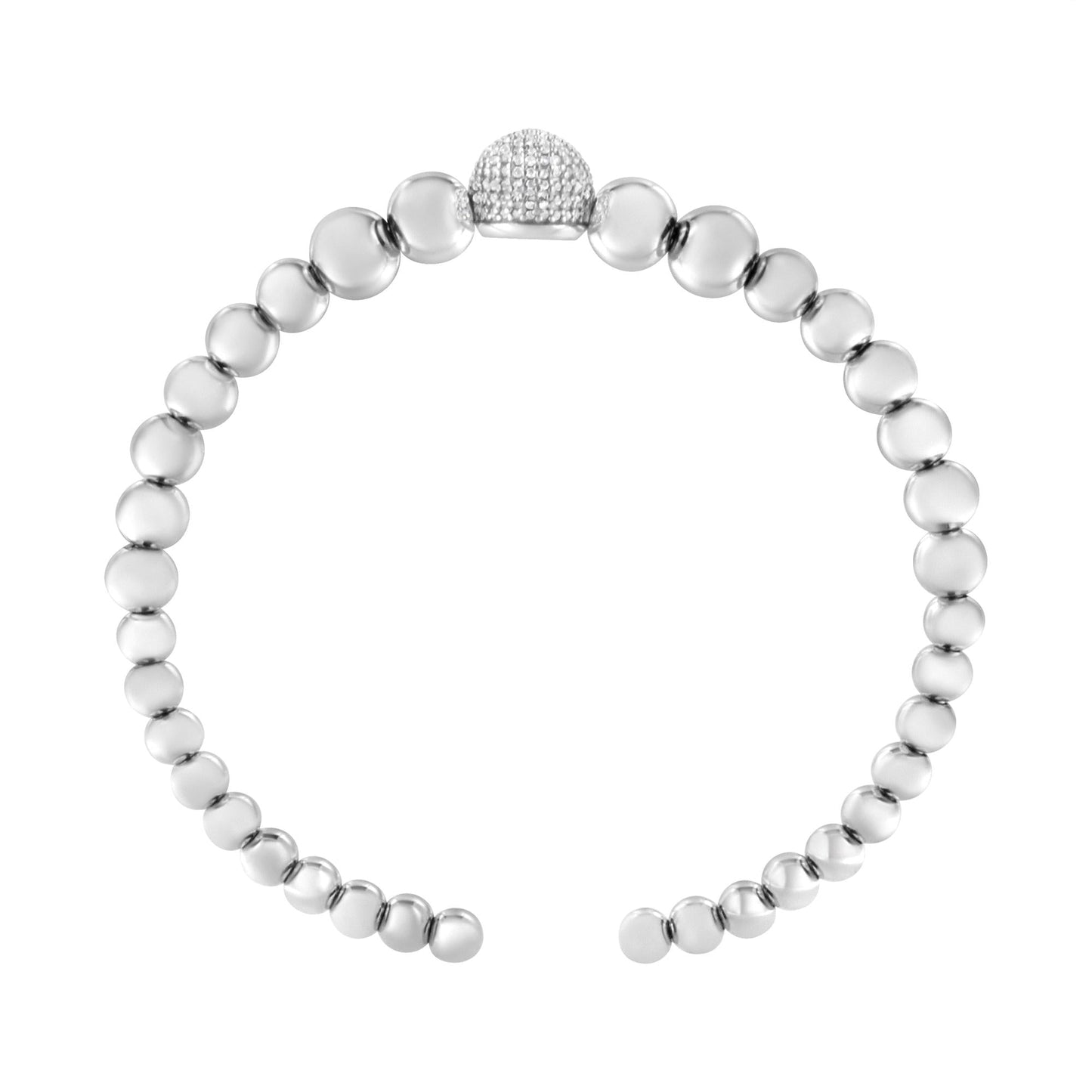 .925 Sterling Silver 1/6 Cttw Diamond Rondelle Graduated Ball Bead Cuff Bangle Bracelet (I-J color, I2-I3 clarity) - Fits wrists up to 7 1/2 inches-4